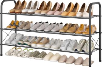 Hoctieon 3 Tier Mesh Style Shoe Rack, Entryway Shoe Shelf, Shoe Storage Organizer, Shoe Rack for Closet, Space Save for Bathroom, Garage, Hallway, Bedroom, Living Room, Black