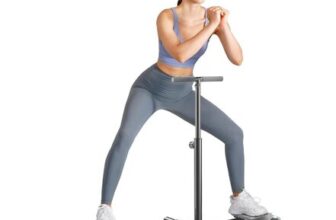HoldOneLight Foldable Ski Machine with Adjustable Handrail, Anti Slip Pedals