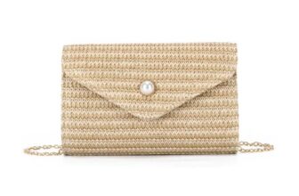 HomKuch Womens Straw Clutch with Pearl Decoration, Crossbody Bag