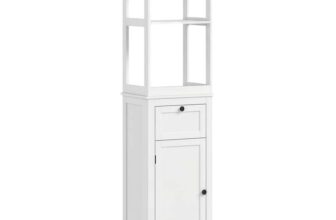Homcom Tall Bathroom Cabinet, Slim Bathroom Storage Cabinet with 2 Open Shelves, Soft Close Door & Drawer, Adjustable Shelf – White