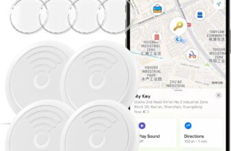 Hongtop Tracker 4 Pack,Key Finder Works with Find My App (iOS Only),Bluetooth Tracker Tag for Keys, Luggage,Suitcases and Pets, Loud Beep,Worldwide Tracking,Replaceable Battery (4)
