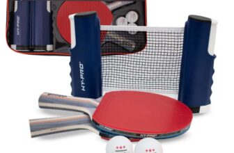 Hy-Pro Table Tennis Set 2 or 4 Person Portable Ping Pong Set with Retractable Net, Bats, Balls & Carry Case, Quick Setup