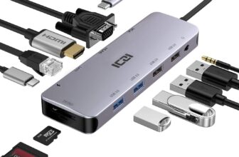 ICZI USB C Hub, Docking Station with 4K HDMI, 11-in-1 USB Hub USB C Multiport Adapter, HDMI 4K, 4 USB 3.0/2.0, 3.5mm Audio, RJ45, VGA, PD 100W, SD/TF