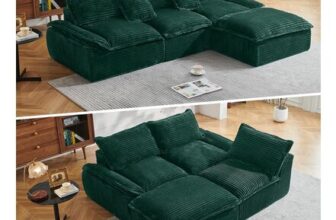 IKALIFE Boneless Modular Sectional Sofa, L-Shaped with Ottoman, Green
