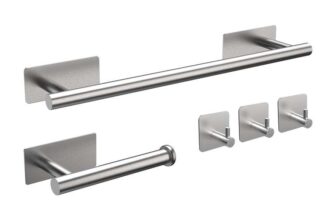 Ibergrif 5pcs Bathroom Hardware Set Bath Accessory Kit Towel Rail Wall Hooks Toilet Paper Holder Wall Mounted and Towel Hooks