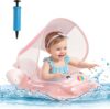 Inflatable Baby Swim Float with Sun Canopy, Baby Pool Float Seat for Infants and Toddlers 6-36 Months, Stable Support Design for Water Play, Swimming Pool and Outdoor Activities