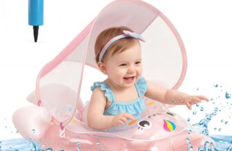 Inflatable Baby Swim Float with Sun Canopy, Baby Pool Float Seat for Infants and Toddlers 6-36 Months, Stable Support Design for Water Play, Swimming Pool and Outdoor Activities