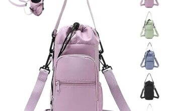 Insulated Water Bottle Carrier with Phone Pocket (Purple)