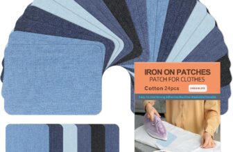 Iron On Patches for Clothes 24pcs, Iron On Patches for Jeans, 100% Cotton Denim Repair Patch for Inside Jeans Kit, Jeans Knee, Pants, Clothing 3 by 4-1/4 Blue&Black