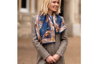 Its a Dogs Life Navy & Fawn Narrow Silk Scarf