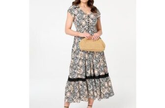 Izabel London Stone Mosaic Print Lace Cap Sleeve Maxi Dress