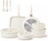 JEETEE Pots and Pans Set Non Stick 25pcs, Kitchen Cookware Sets with Detachable Handle, Induction Nonstick Cookware Set with Removable Handle, Stackable RV Cookware, Oven Safe, PFOA Free, Beige