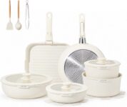JEETEE Pots and Pans Set Non Stick 25pcs, Kitchen Cookware Sets with Detachable Handle, Induction Nonstick Cookware Set with Removable Handle, Stackable RV Cookware, Oven Safe, PFOA Free, Beige