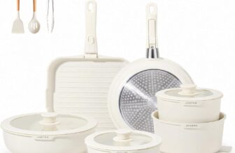 JEETEE Pots and Pans Set Non Stick 25pcs, Kitchen Cookware Sets with Detachable Handle, Induction Nonstick Cookware Set with Removable Handle, Stackable RV Cookware, Oven Safe, PFOA Free, Beige