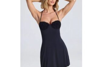 Jaeda Halterneck Ruffle-Appliqu A-Line Mini Dress in Black