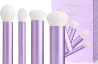 Jessup Makeup Brushes Set 4pcs Face Kabuki Brush for Foundation Contour Powder Blush Bronzer and Highlighter, Premium Synthetic Fiber Cruelty-Free, Luxury Purple T517