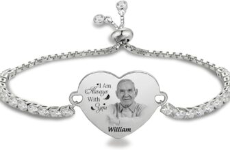 Jeweidea Personalised Photo Bracelets for Men Women Angel Wing Memory Bracelets Engraved with Names Memory Gift