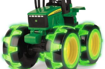 John Deere Monster Treads Lightning Wheels Tractor Toy Light Up Monster Truck with Neon Wheels Green Toys for Children, Boys & Girls 3, 4, 5 Year Olds