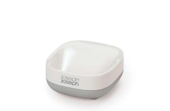Joseph Joseph Bathroom Slim, Compact, Soap Dish Holder with non-slip base – White/Grey