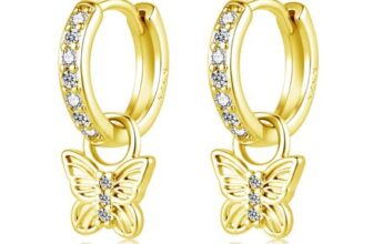 Josfeva Gold Drop Earrings, Sterling Silver Dangle with Butterfly Charm