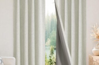 Joydeco Blackout Thermal Lined Curtains 52×63 Inch Drop 2 Panels with Back Tabs & Rod Pocket, 100% Light Blocking Linen Texture Fabric Curtain Drapes for Living Room Bedroom