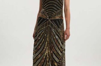 KAREN MILLEN Premium Mirrored Crystal Embellished Woven Prom Dress, Sizes 6 – 12 – w/Code