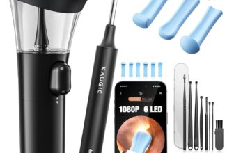 KAUGIC Manual Ear Wax Removal Kit with Ear Camera Combo for Adults One-Hand Manual Ear Cleaner, Visual 1080P Otoscope, 6 LED Light, 6 Ear Spoons, Home Use, Safe Silicone Tips