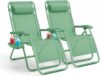 KEPLIN Set of 2 Heavy Duty Zero Gravity Chairs Padded Garden Recliners with Locking System, 160 Recline, Adjustable Pillow, Removable Tray with Cup & Phone Holders, 110kg Capacity (Green)