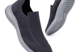 KONHILL Mens Slip-on Lightweight Casual Trainers Dark Grey