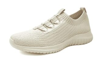 KONHILL Womens Slip-on Trainers, Breathable Lightweight Beige 2.5UK