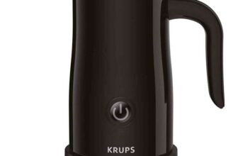KRUPS Electric Milk Frother, One-Touch Control with Hot & Cold Foam, Non-Stick Jug, 360 Rotating Base, Auto Shut-Off, XL1008 Black