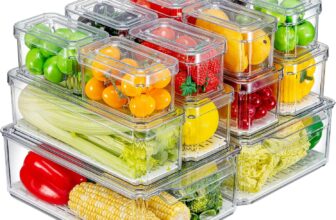 KUMD 14 Pack Fridge Organisers, Stackable Fridge Storage Containers with Lids, BPA-Free, Clear Fruit Storage Container for Organiser, Keep Food, Fruit, Vegetables Fresh
