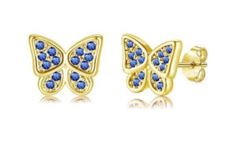 Kamise 925 Silver Butterfly Stud Earrings Sapphire CZ 8mm