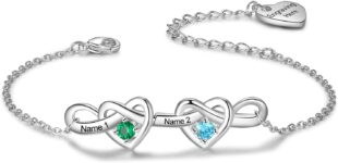 Kaululu Personalised Women Bracelet with Engaving Names Heart Bracelet with Birthstones for Mom Wife Grandma Women Jewerly Gifts Christmas Mothers Day
