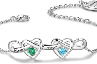 Kaululu Personalised Women Bracelet with Engaving Names Heart Bracelet with Birthstones for Mom Wife Grandma Women Jewerly Gifts Christmas Mothers Day