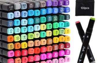 Kebuye Alcohol Based Markers Set 100 Colours – Colouring Pens for Adults Kids Art Pens for Drawing Sketching Anime Manga Permanent Marker Pens with Carrying Case and Storage Base