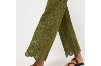 Khaki Crochet Wide Leg Trousers