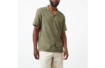 Khaki Floral Print Linen Blend Revere Neck Shirt