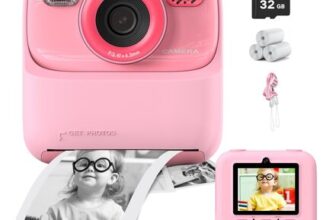 Kids Instant-Print Camera 1080P Pink with 3-Roll Paper