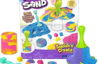 Kinetic Sand, Squish N Create with 382g of Blue, Yellow and Pink Play Sand, 5 Tools, Sensory Toys for Kids Aged 3 and Up