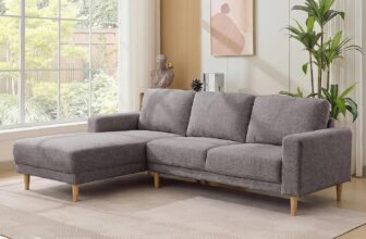 Kingfun 229 cm L Shape Chenille Sofa with Solid Wood Legs, L Shaped Corner Sofa, Soft Upholstered 3-Seater Corner Modern Couch with Spring Cushion for Livingroom & Bedroom, Apartment Furniture, Grey