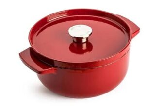 KitchenAid Cast Iron Empire Red Non-Stick 22cm Casserole Dish with Lid