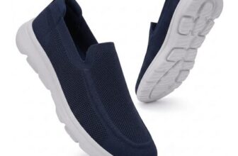 Konhill Mens Slip-on Trainers, Breathable Mesh Walking Shoes, Navy 6.5