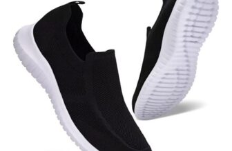 Konhill Mens Slip-on Trainers, Lightweight Casual, Black, 10UK