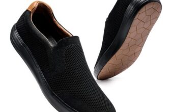 Konhill Mens Slip-on Walking Shoes, Black, 6.5