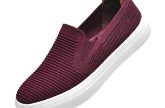 Konhill Womens Slip-on Loafers Knit Mesh Breathable Burgundy 36