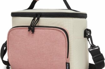 Kono Insulated Lunch Bag for Women Men, Wide Opening Adult Lunch Box, Leakproof Cool Bag for Work Picnic Beach Family, Lunch Tote Bag with Adjustable Shoulder Strap (Beige/Pink, 9L)