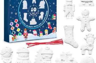 KreativeKraft Kids Paint Your Own Christmas Decorations Set – Arts and Crafts for Kids – Family DIY Craft Kit – Santa, Elf, Reindeer Painting Set (Set of 10)