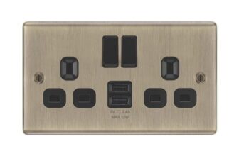 LAP 13A 2-Gang Switched Socket with USB Charger, Antique Brass