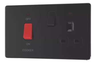 LAP 45A 2-GANG 2-POLE COOKER SWITCH & 13A DP SWITCHED SOCKET MATT BLACK WITH LED WITH BLACK INSERTS – Free C&C